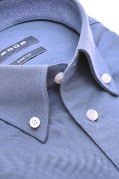 Staalblauw modern fit tricot overhemd met contrast boord in korte mouw 0141772-130-150-000