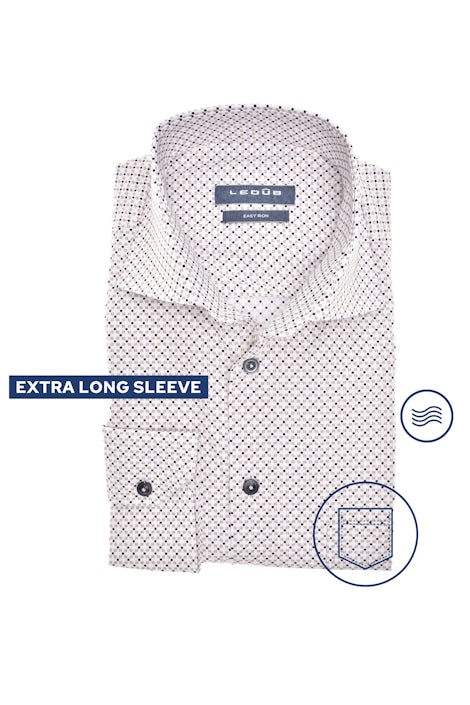 Wit print modern fit easy care overhemd in extra lange mouw 0142287-916-000-000