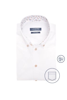 White modern fit pure cotton shirt with contrast collar in short sleeve 0142436-910-915-000