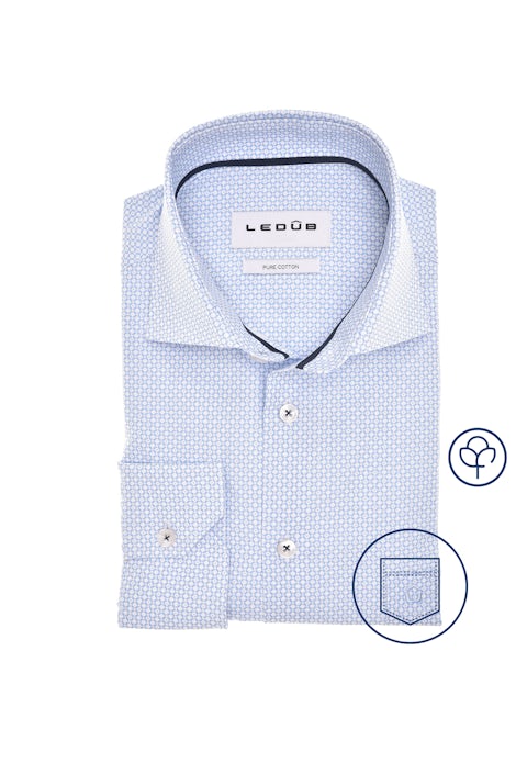 Lichtblauw modern fit puur katoenen print overhemd 0142566-130-190-000