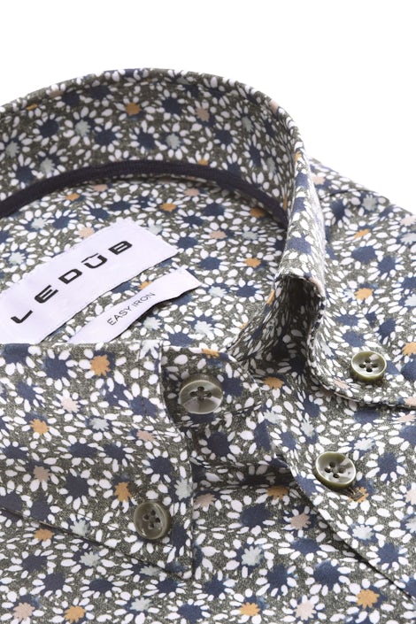 Dark green modern fit easy care print shirt in extra long sleeve 0142649-580-190-000