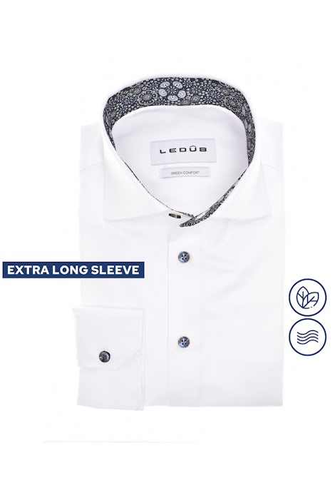 Wit modern fit biologisch katoenen overhemd in extra lange mouw. 0142665-910-191-000