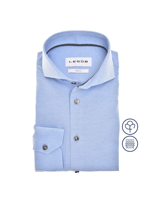 Lichtblauw slim fit 100% katoenen tricot overhemd 0142676-140-270-000
