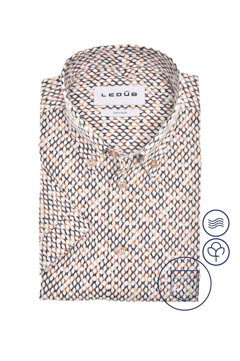 Zand print modern fit easy care overhemd in korte mouw 0142822-630-000-000