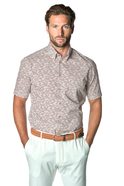 Zand print modern fit easy care overhemd in korte mouw 0142822-630-000-000