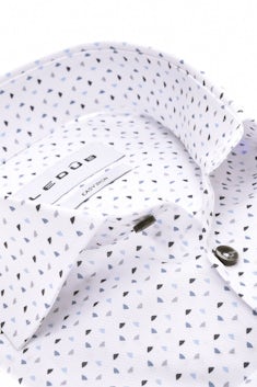 Wit modern fit easy care overhemd met blauw/grijze print 0142837-911-000-000