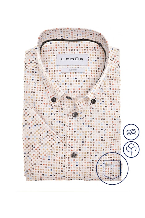 Zand print modern fit easy care overhemd in korte mouw 0142906-630-620-000