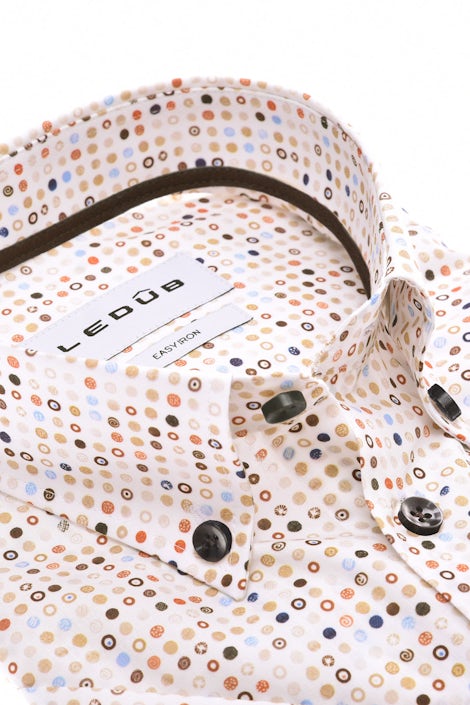 Zand print modern fit easy care overhemd in korte mouw 0142906-630-620-000