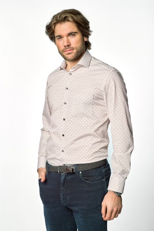 Bruin print modern fit easy care overhemd 0143074-640-680-000
