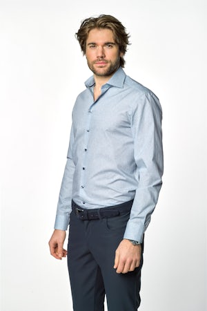 Blauw print modern fit puur katoenen overhemd in extra lange mouw 0143095-160-175-000