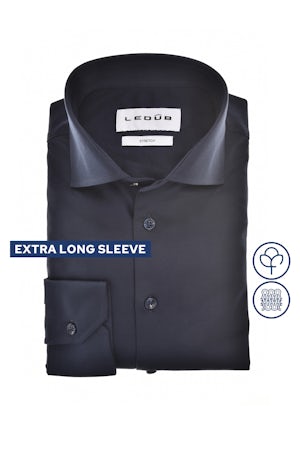Donkerblauw modern fit 100% katoenen luxury knit overhemd in extra lange mouw 0143118-180-000-000