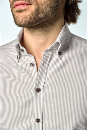 Light grey striped modern fit pure cotton oxford shirt 0143133-220-000-000