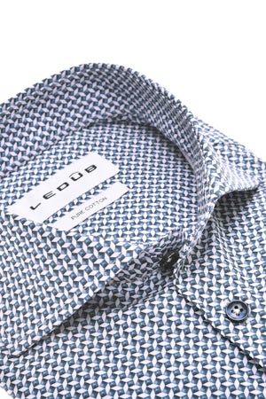 Blauw print modern fit puur katoenen overhemd in extra lange mouw 0702093-160-000-000